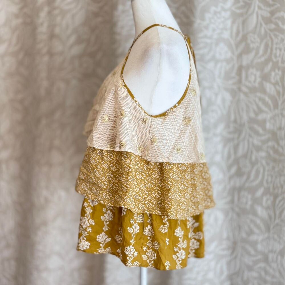 NWT LC Lauren Conrad Tiered Halter Top Mustard Yellow Floral Boho Cottage Size S - Picture 5 of 6